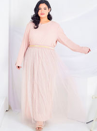 A woman dressed in Blush Pink Ms Sasha Tulle Maxi Dress