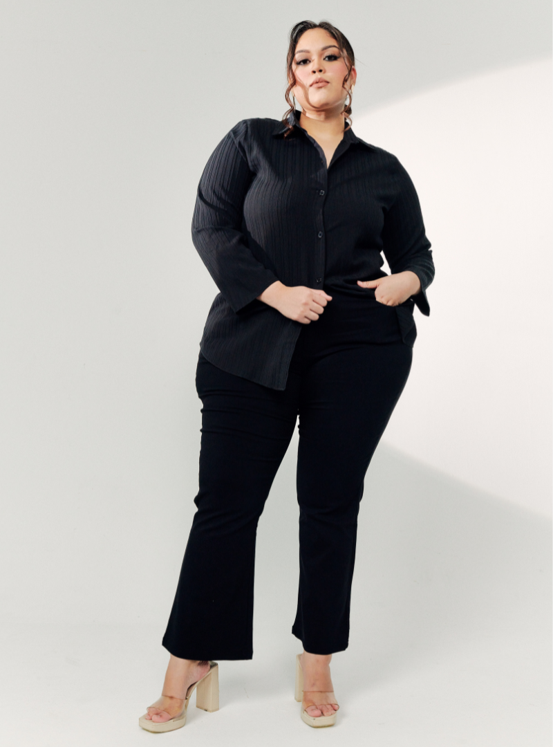 A woman wearing Black Ms Nadia Bootcut Trouser