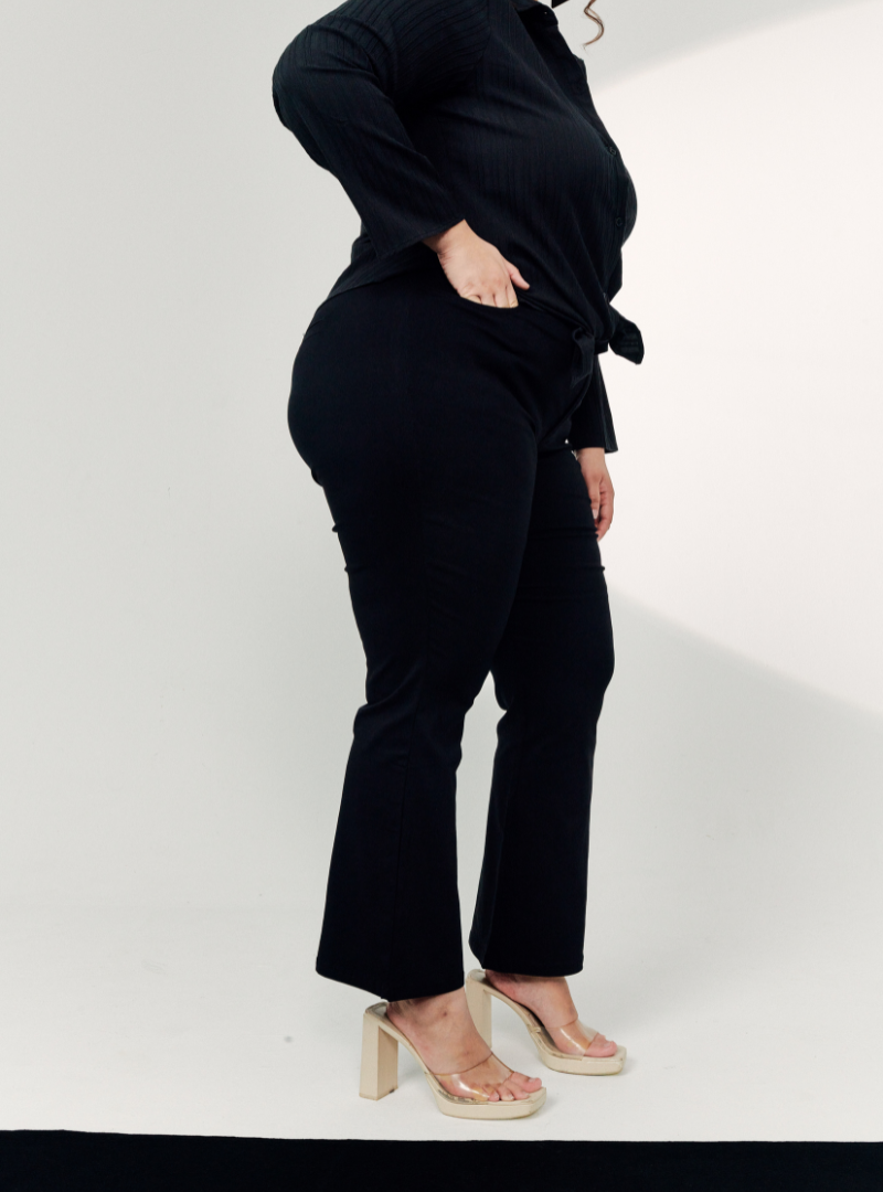 A woman wearing Black Ms Nadia Bootcut Trouser