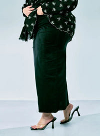 A woman wearing in Black Zalia Denim Long Skirt