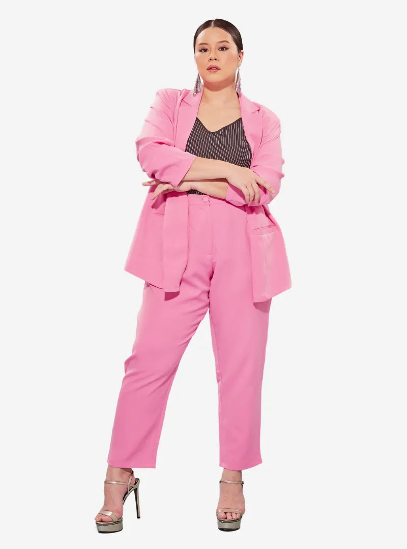 A woman dressed in Candy Pink Oversized Blazer