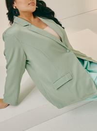 Lapel Collar Oversized Blazer - Celery Green