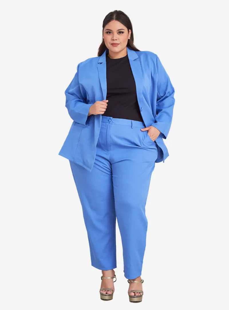 A woman dressed in Cobalt Oversized Blazer