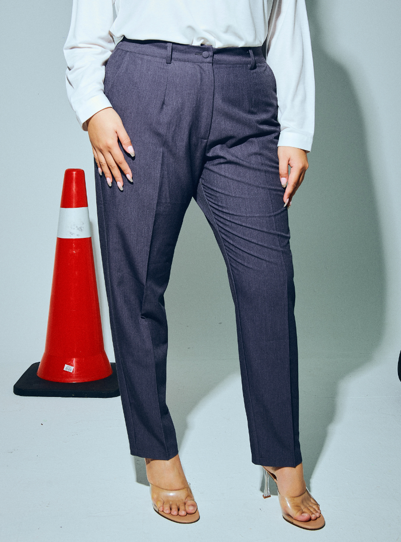 A woman wearing in Dark Grey Audrey Skinny Slack