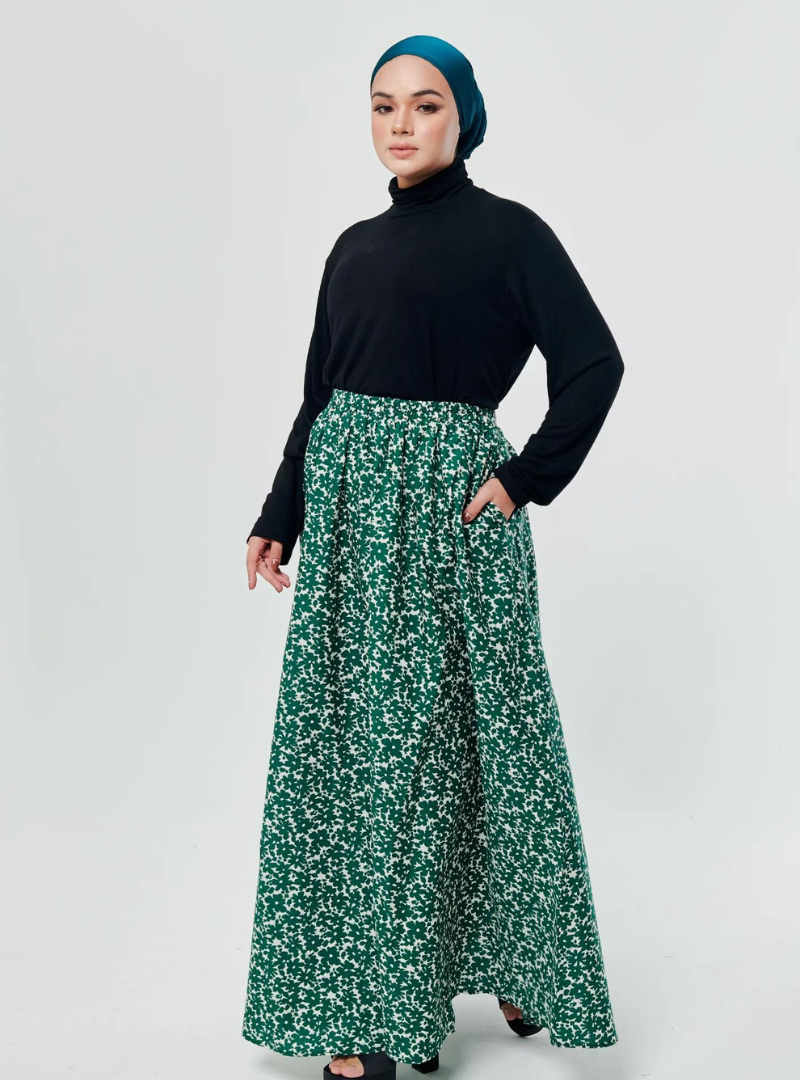 Green cotton maxi skirt best sale