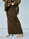 A woman wearing in Espresso Zalia Denim Long Skirt