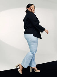 A woman wearing Faded Blue Ms Nadia Bootcut Trouser