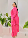 Tun Malika Feather Wrap Kurung - Hot Pink