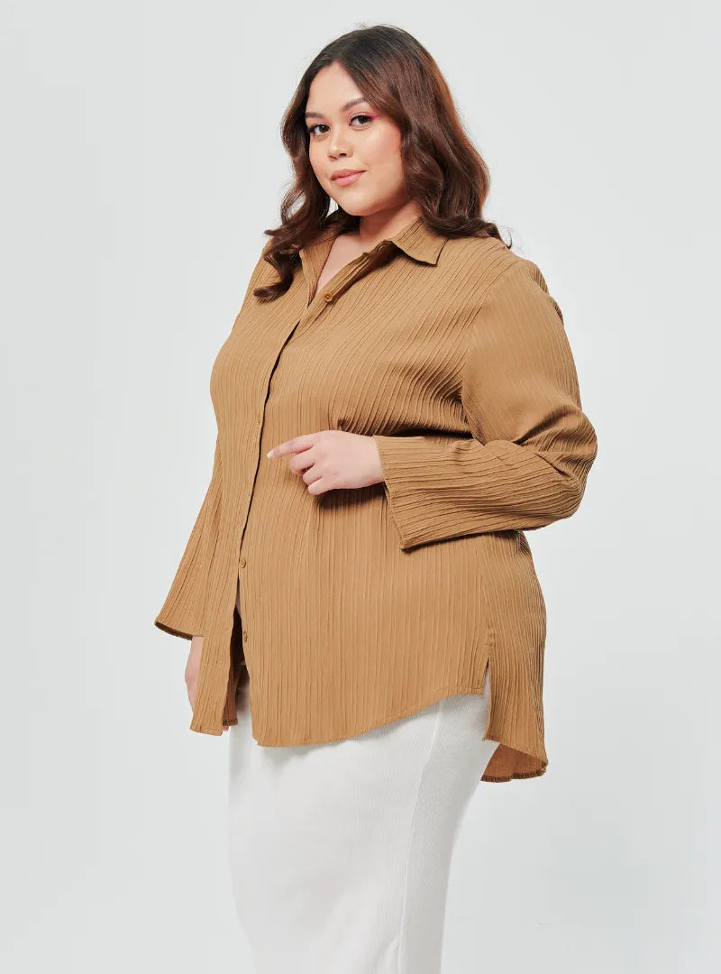 A woman dressed in Hazel Textured Shirt