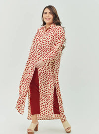 A woman dressed in Leopard Red Longline Printed Shirt Dress