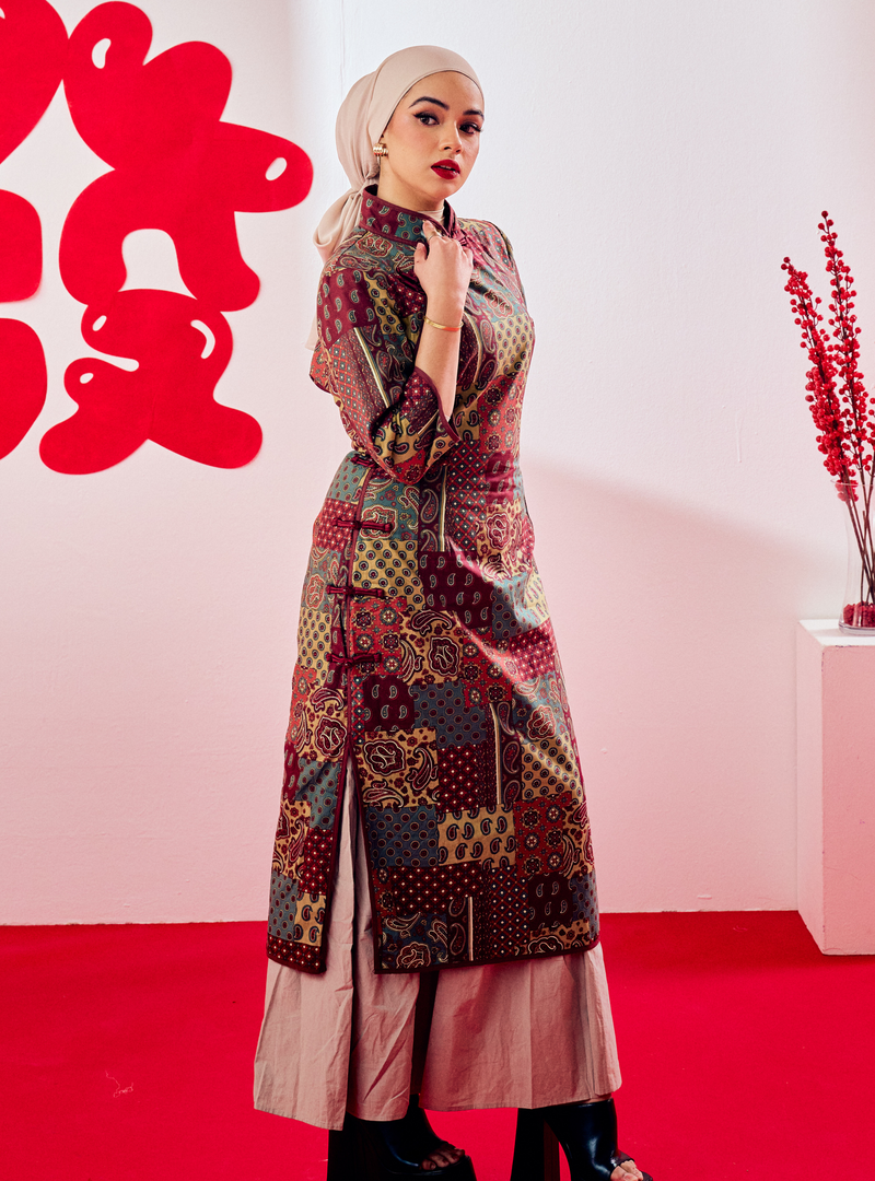 Zong Tai Geometric Midi Cheongsam Dress