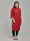 A woman dressed in Maroon Smooth Cotton T-Shirt Dress