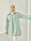 A woman dressed in Mint Green Jennie Oversized Checked Cotton Shirts