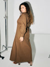 A woman dressed in Mocha Marsya Cotton Long Sleeve Dress