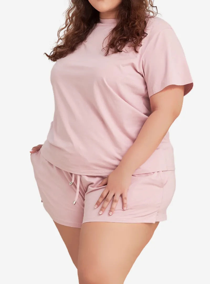 A woman wearing Powder Pink Basic Cotton Short