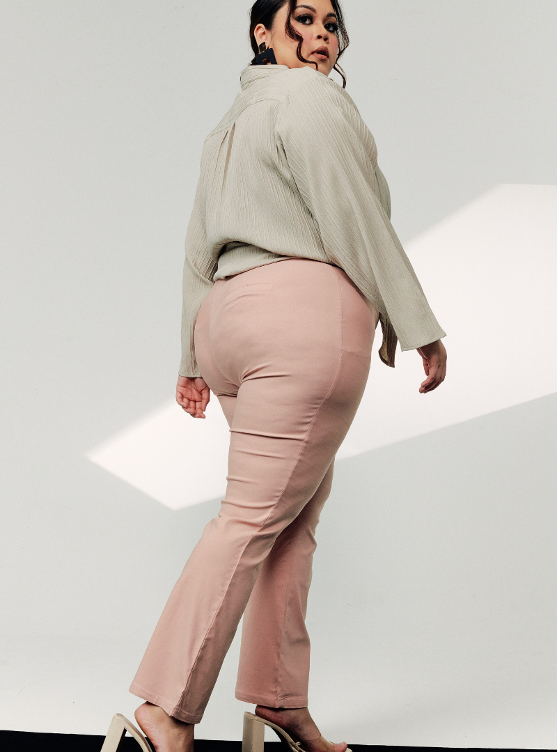 A woman wearing Pink Ms Nadia Bootcut Trouser