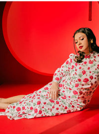 A woman dressed in Pink White Fung Jie Cheongsam Dress