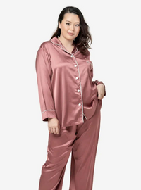 A woman dressed in Rosewood Premium Satin Pyjamas