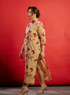 A woman dressed in Red Ying Gu Cheongsam Butterfly Lace Dress