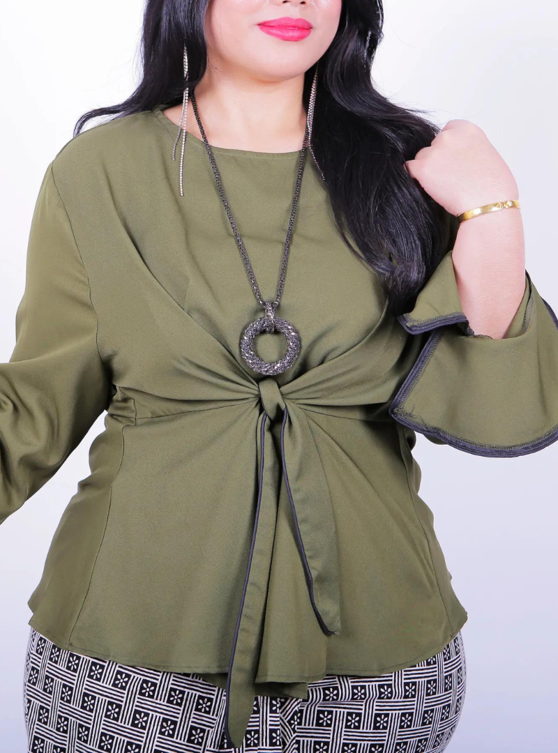 A woman Blouse in Army Green Rosalinda Wrap Top