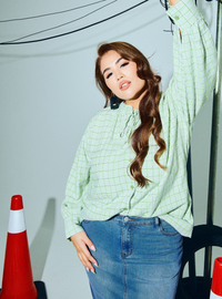 Tun Zaleha Checked Doll Top Only - Mint Green