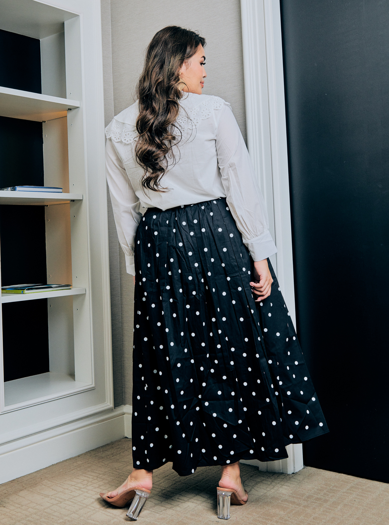 Lucy Poplin Skirt - Black Dotted