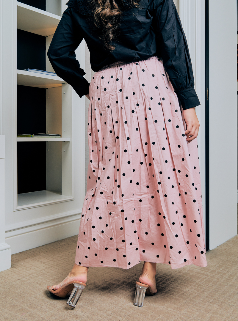 Lucy Poplin Skirt - Pink Dotted