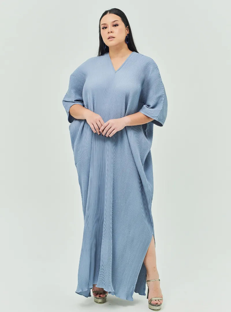 A woman Dressed in Baby Blue Signature Pleated Kaftan