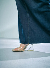 A woman wearing in Stone Denim Zalia Denim Long Skirt