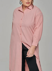 A woman dressed in Toffee Longline Oversized Cotton Shirt Dress