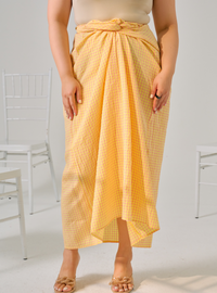 Melly Instant Pario Wrap Skirt Only - Yellow Pink Checked