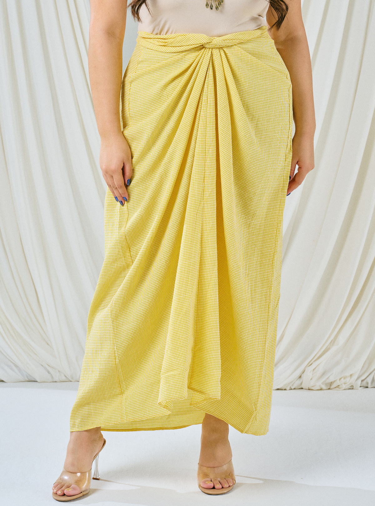 Melly Instant Pario Wrap Skirt Only - Yellow Checked