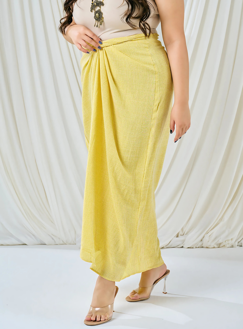 Melly Instant Pario Wrap Skirt Only - Yellow Checked