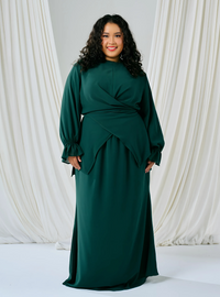 Tun Kamila Wrap Kurung - Emerald Green