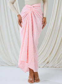 Melly Instant Pario Wrap Skirt Only - Pink Checked