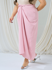 Melly Instant Pario Wrap Skirt Only - Dusty Pink Checked