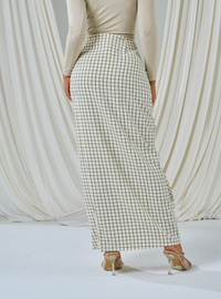 Melly Instant Pario Wrap Skirt Only - Sand White Checked