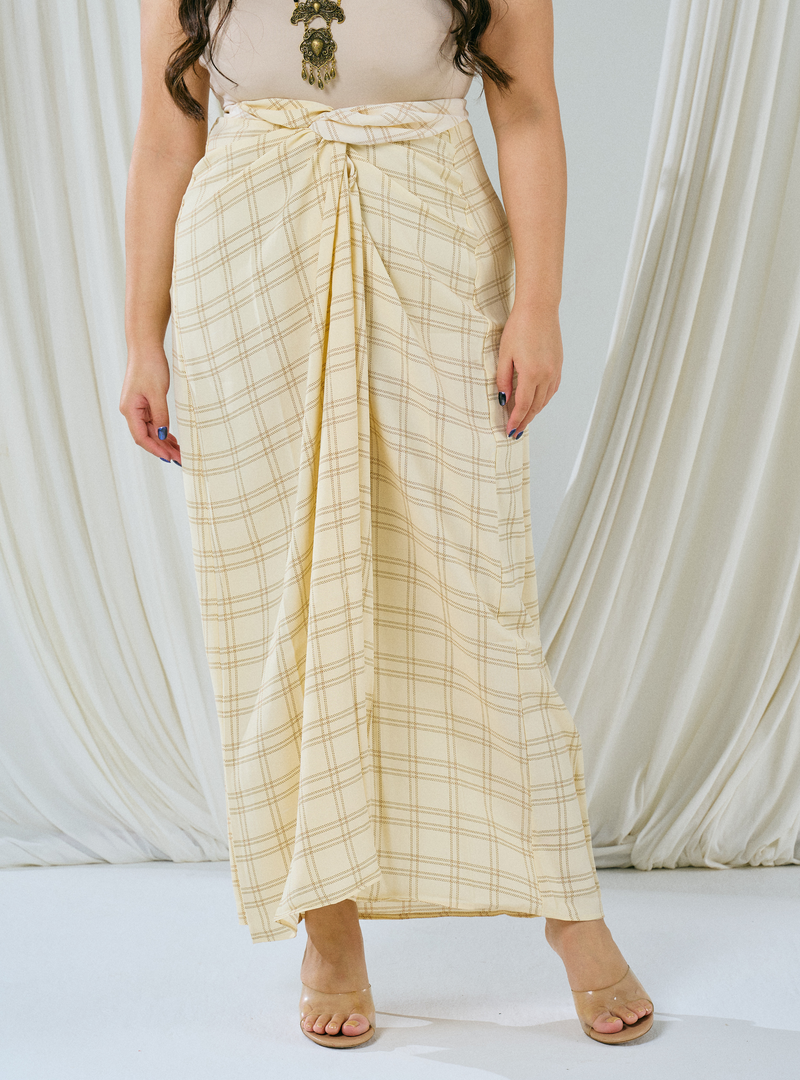 Melly Instant Pario Wrap Skirt Only - Mustard Line Checked