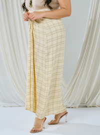 Melly Instant Pario Wrap Skirt Only - Mustard Line Checked