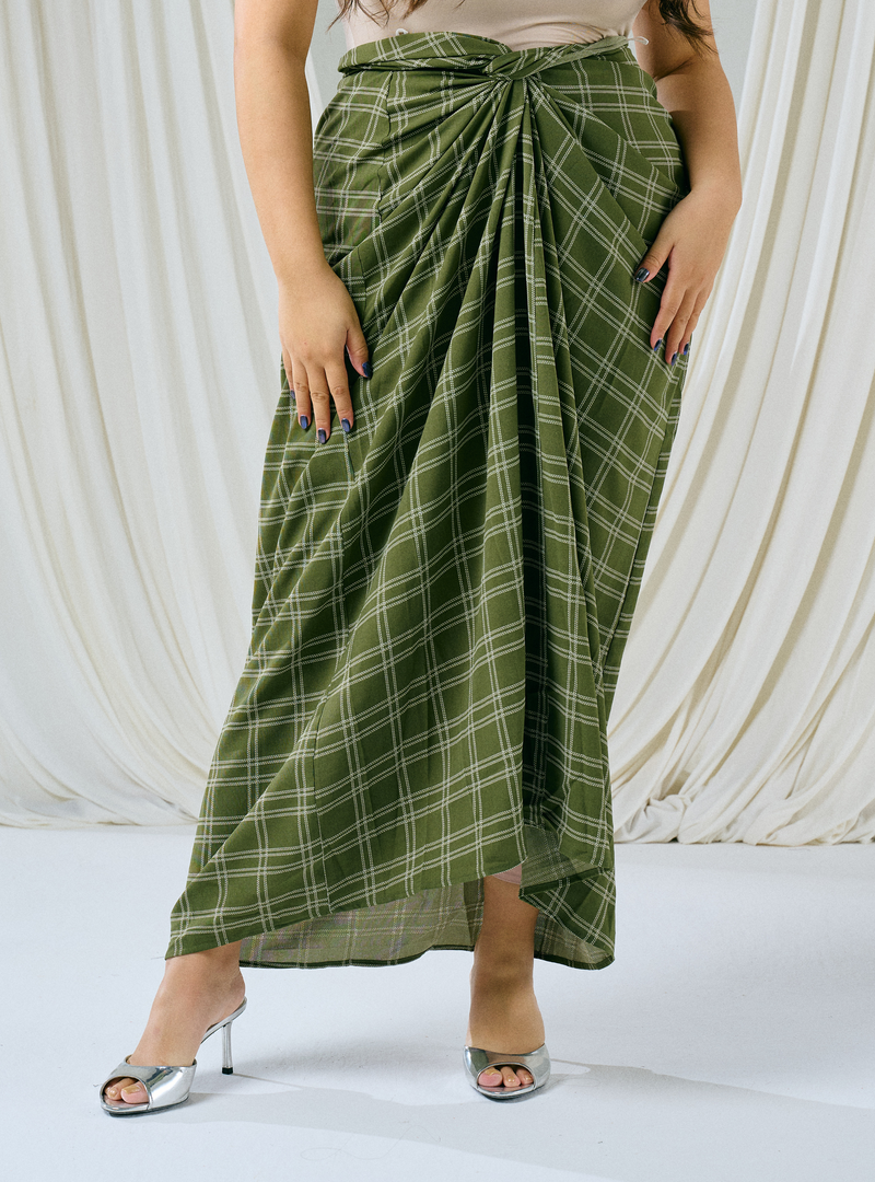 Melly Instant Pario Wrap Skirt Only - Olive Double Line