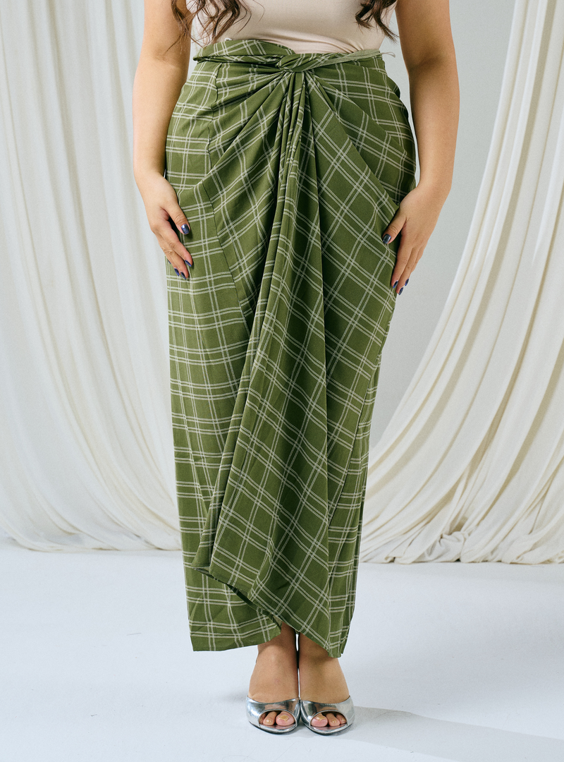 Melly Instant Pario Wrap Skirt Only - Olive Double Line