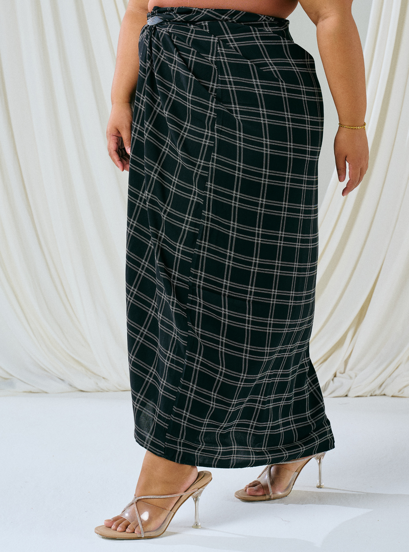 Melly Instant Pario Wrap Skirt Only - Black Double Line