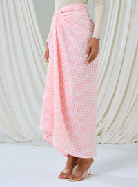 Melly Instant Pario Wrap Skirt Only - Pink Checked