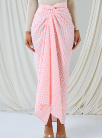 Melly Instant Pario Wrap Skirt Only - Pink Checked