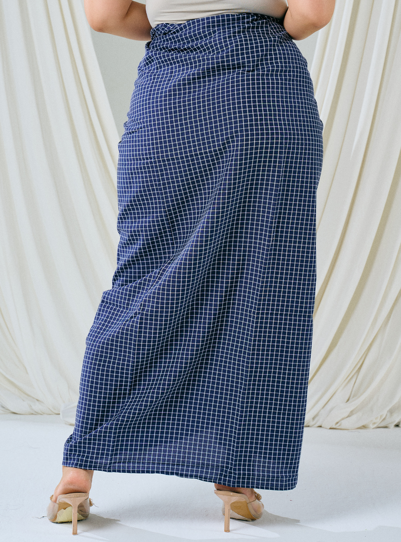 Melly Instant Pario Wrap Skirt Only - Navy Small Checked