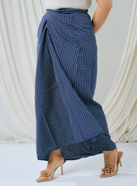 Melly Instant Pario Wrap Skirt Only - Navy Small Checked