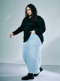 A woman wearing in Upward Denim Zalia Denim Long Skirt