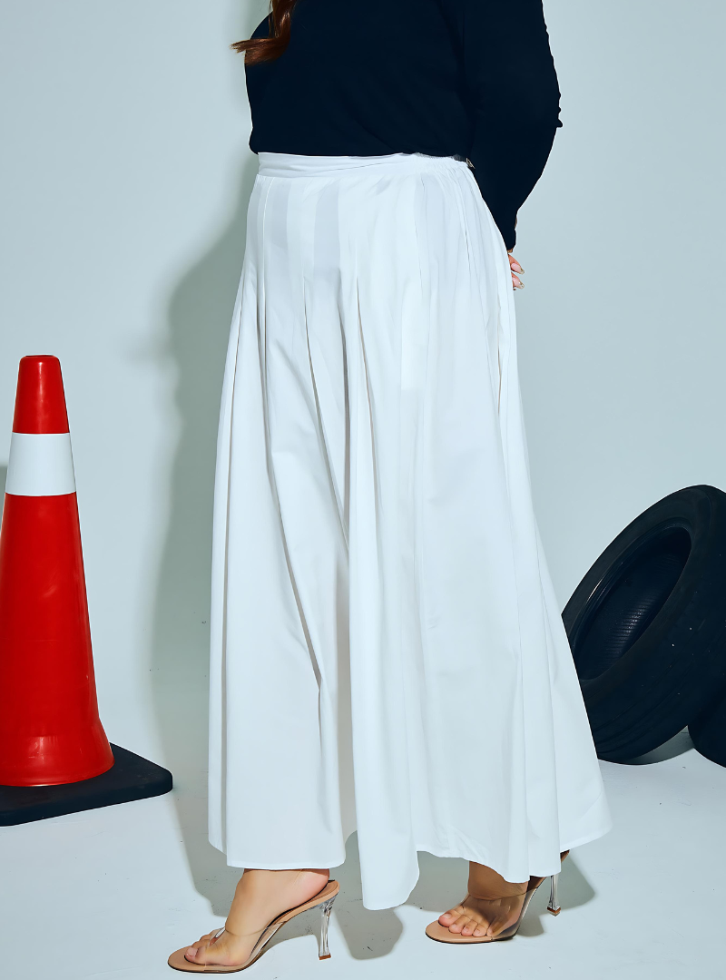 A woman wearing White Harper Poplin Skirt