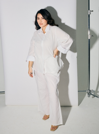 A woman dressed in White Oversized Cotton Set