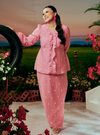 Tun Anisah Embroidered Ruffles Kebaya Kurung - Pink Bombshell